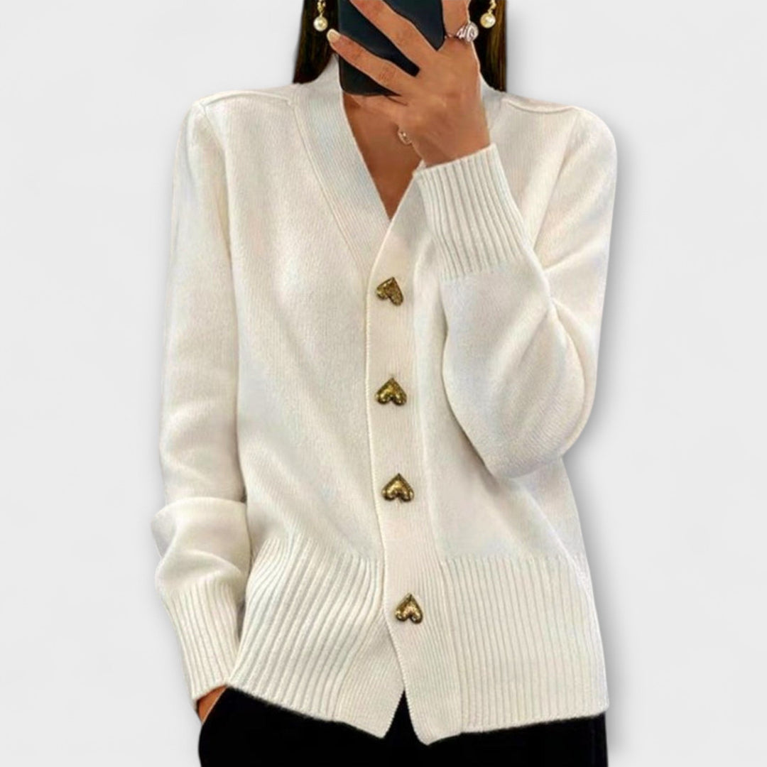 Tordis – Mørkeblå V-hals Cardigan i nostalgisk stil