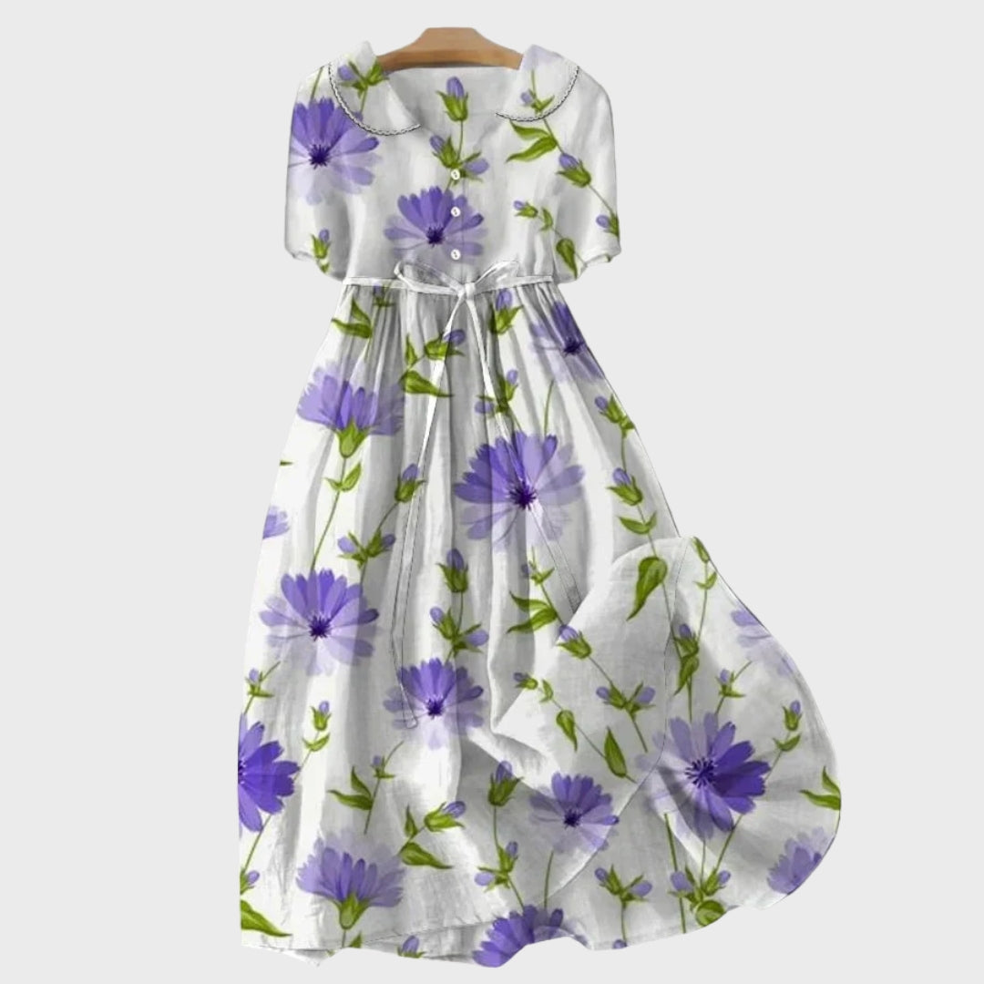 Liv - Lavendelblå markblomster-lang kjole