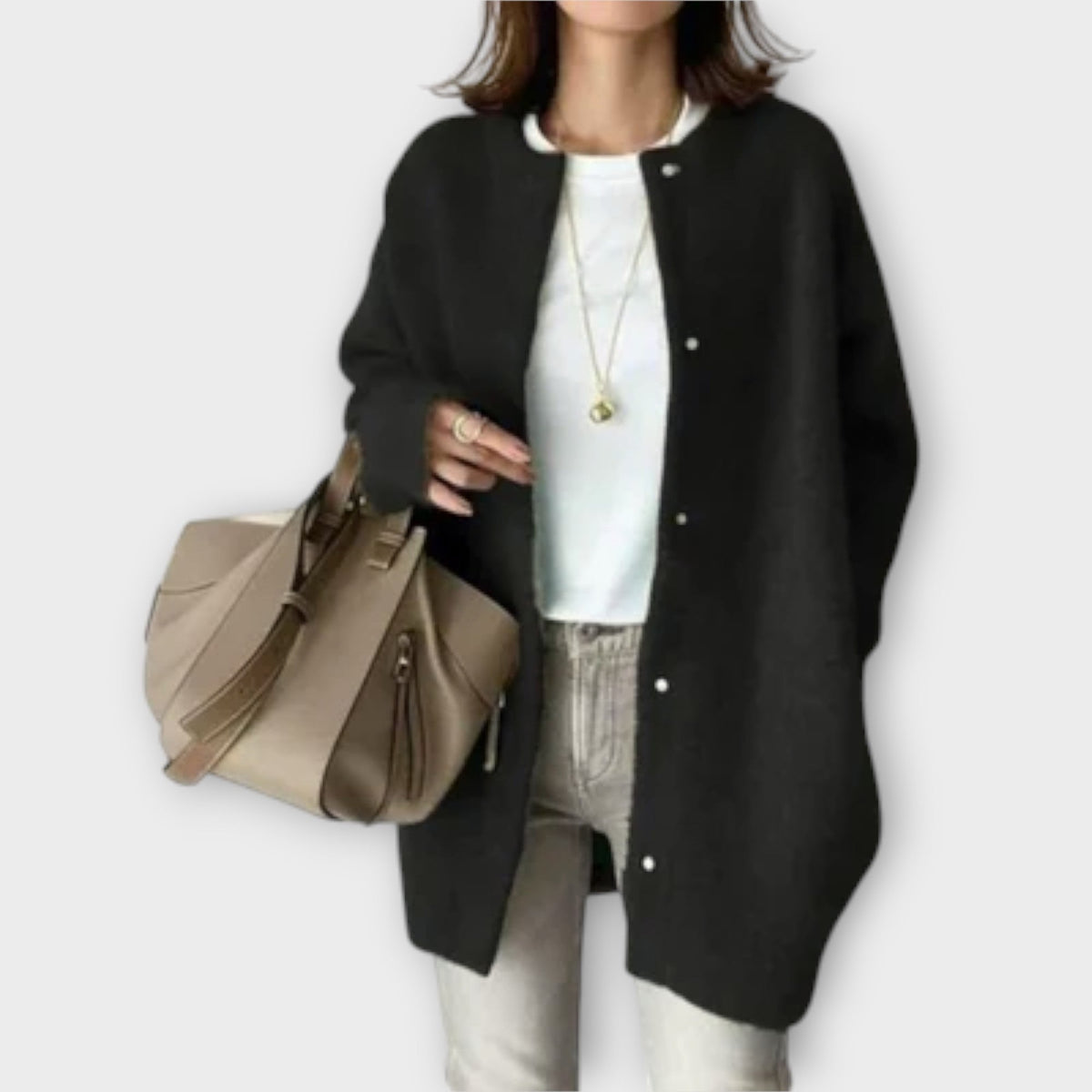 Emma - Brun elegant cardigan med knappeåpning