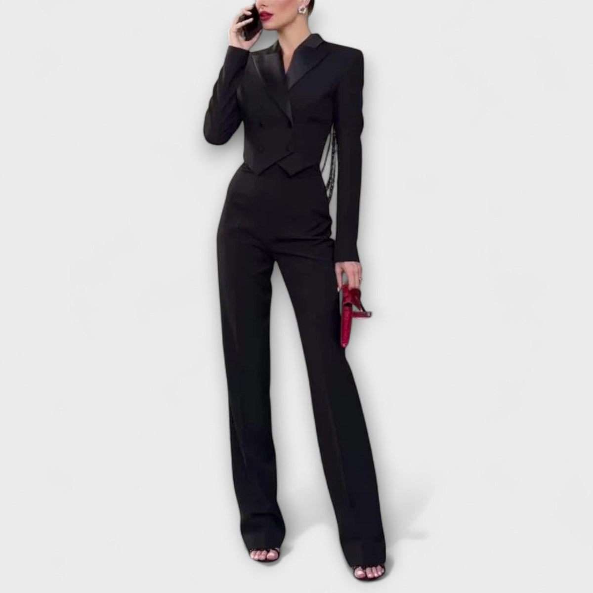 Tone - Svart Blazer-sett med Perledetalj