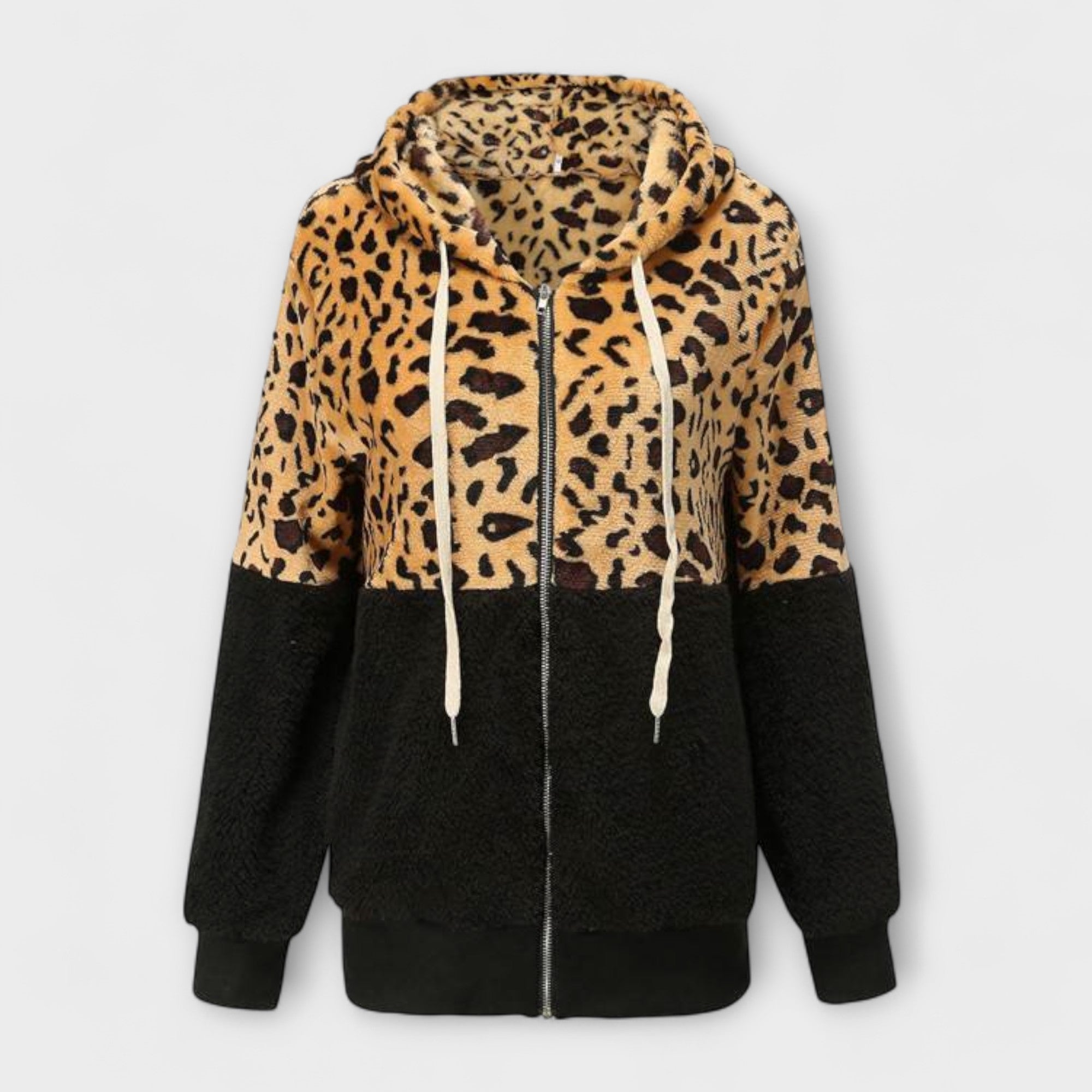 Mathilde - Fleecehettegenser med leopardmønster