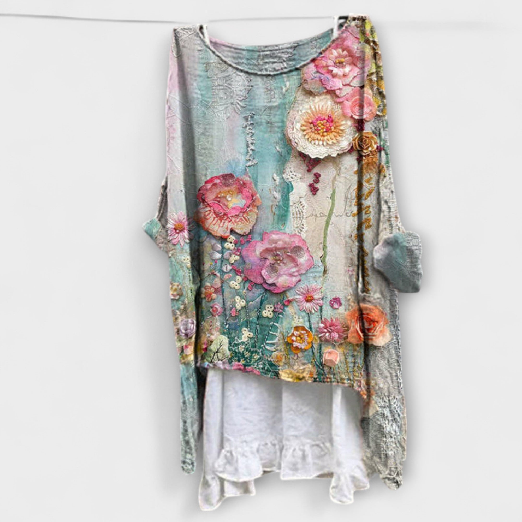 Inger - Bluse med kunstnerisk blomstertrykk