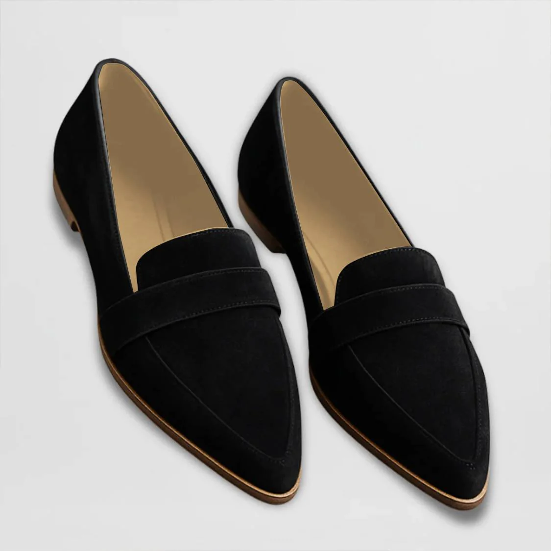 Johanne - Sorte Spissede semsket skinn Loafers