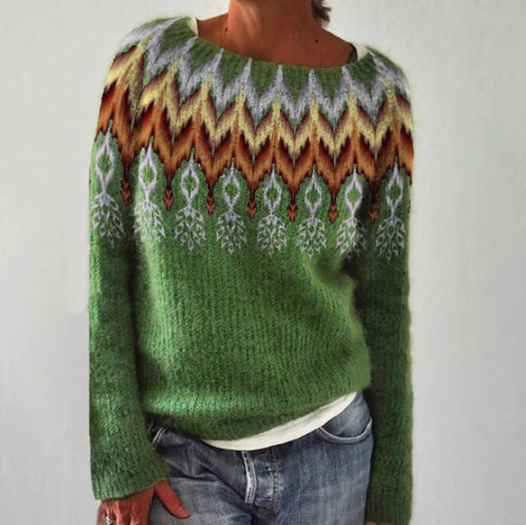 Åshild - Petrolfarget koselig genser med granmønster