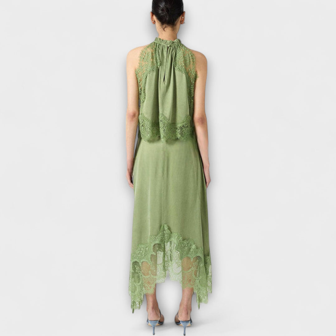 Wenche - Green set with blouse and split dress