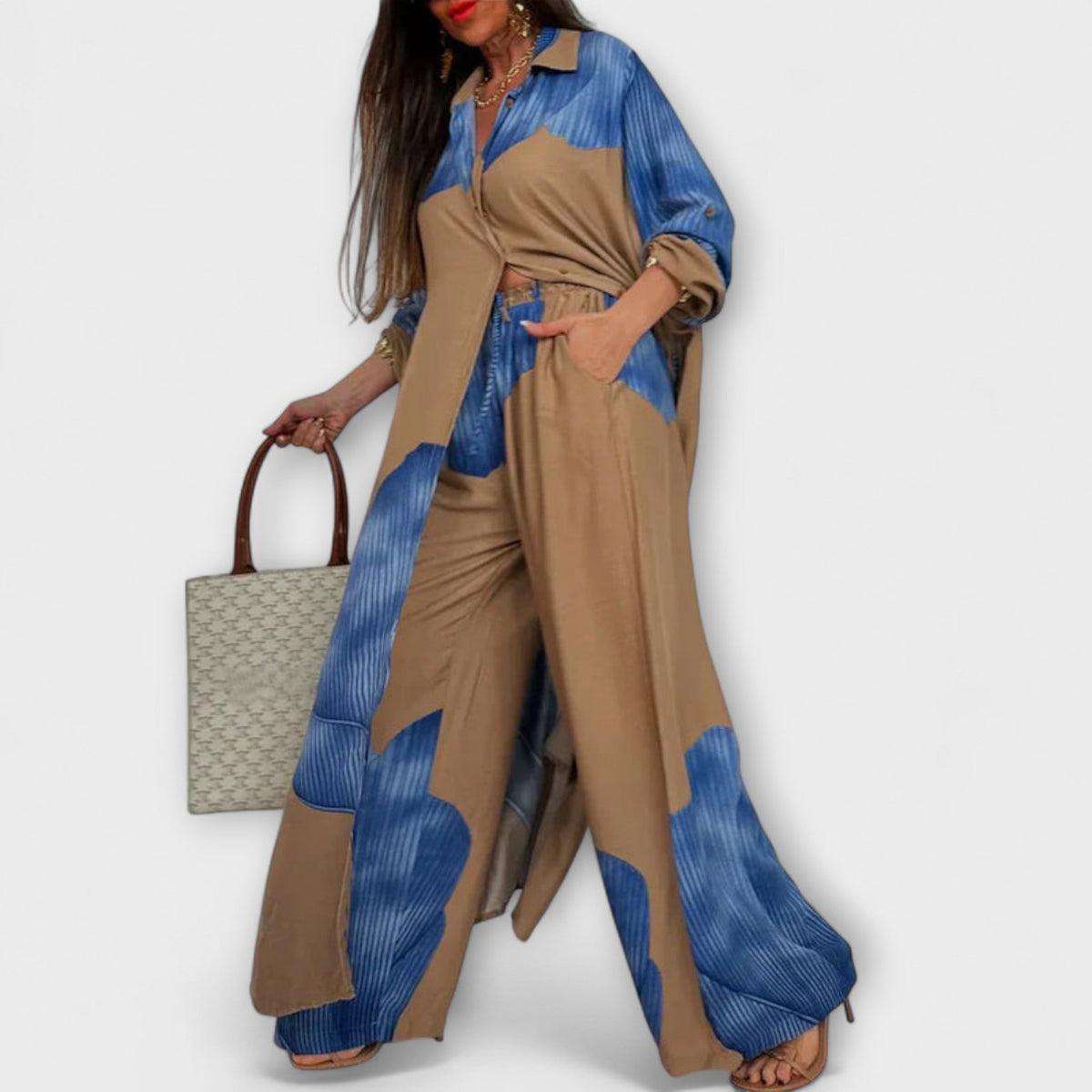 Elise - Kremfarget sett med lang cardigan