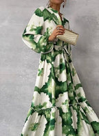 Gerd - Grønn-hvit elegant langkjole