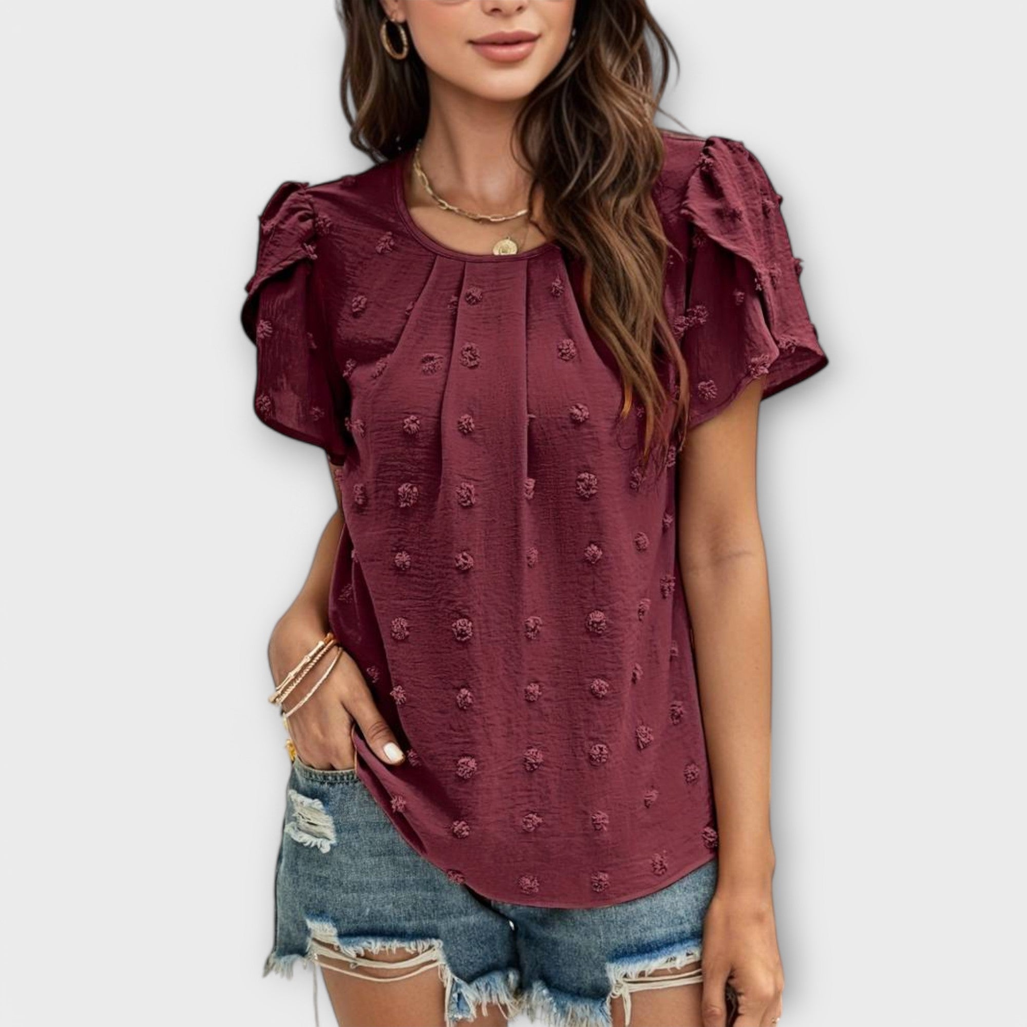 Guro - Bordeauxprikket Bluse