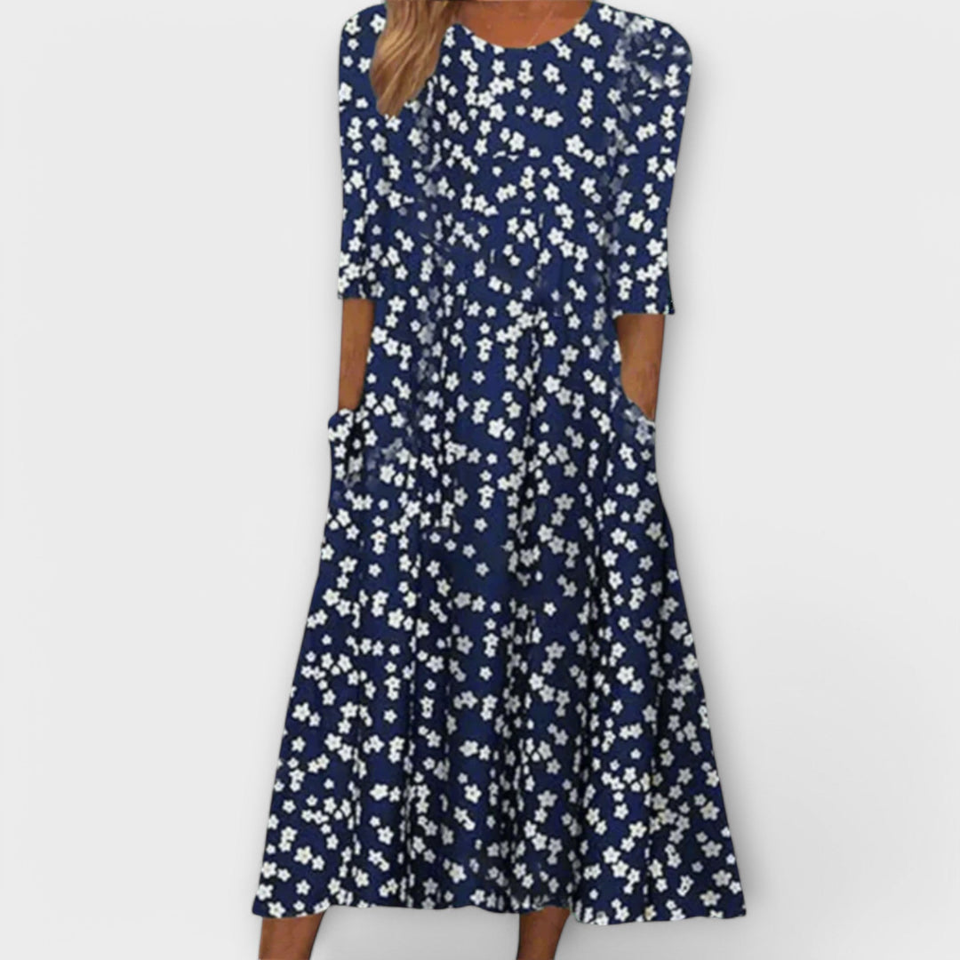 Grethe - Elegant blomsterkjole med små blomster