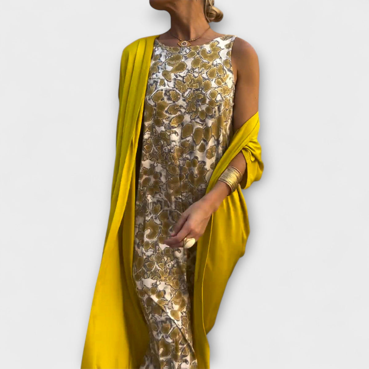Gudrun - Gult elegant paljettsett