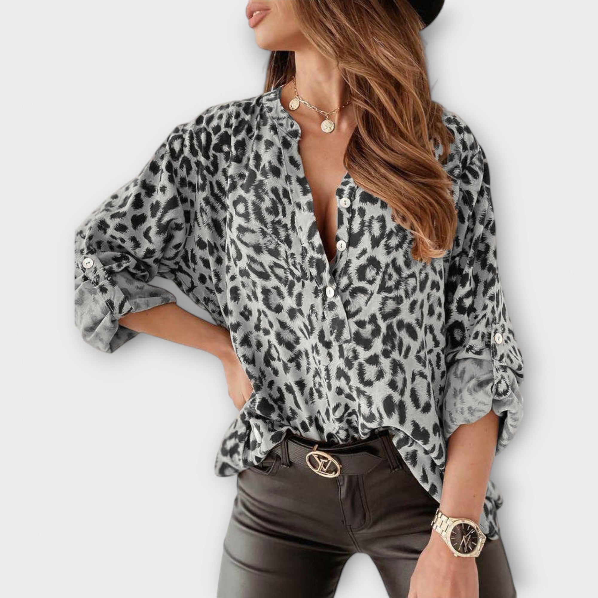 Malin - Motemessig Bluse med leopardmønster