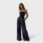 Sara - Elegant mørkeblå stroppløs buksedress