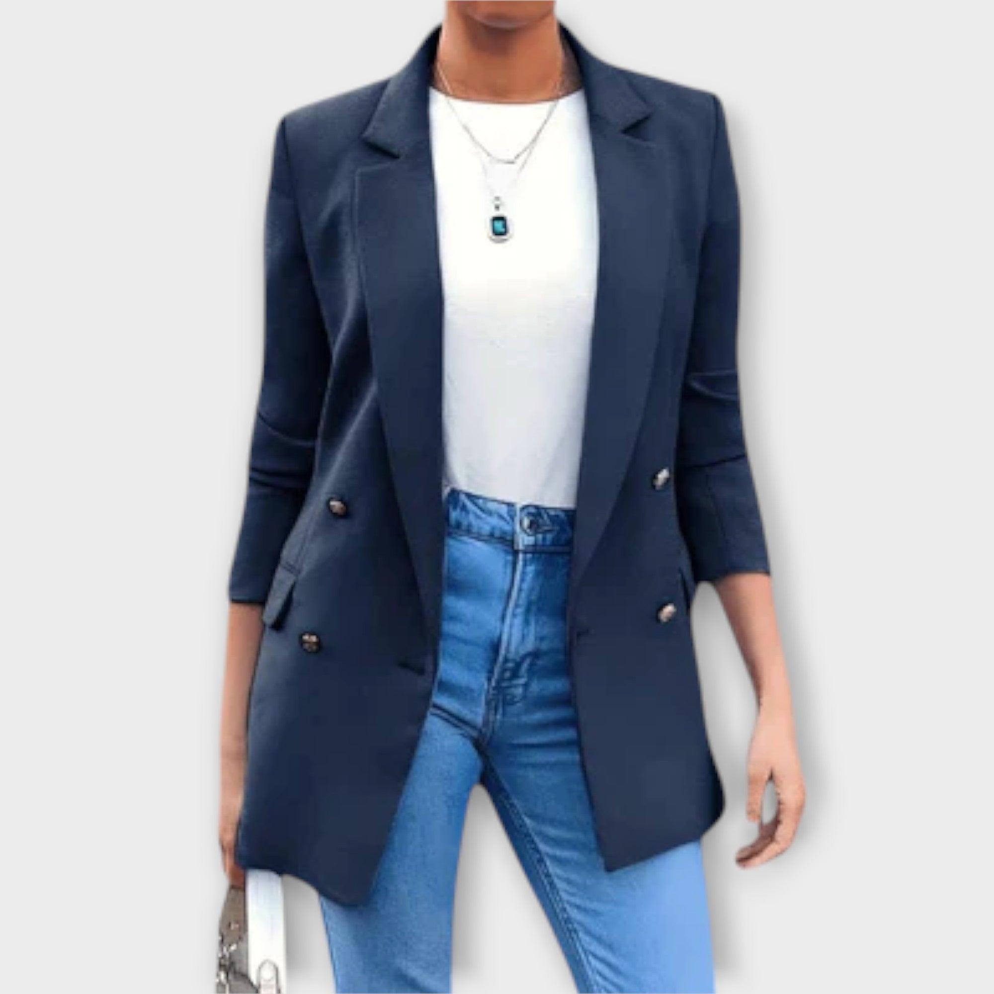 Åse - Mørkeblå elegant blazer-kåpe