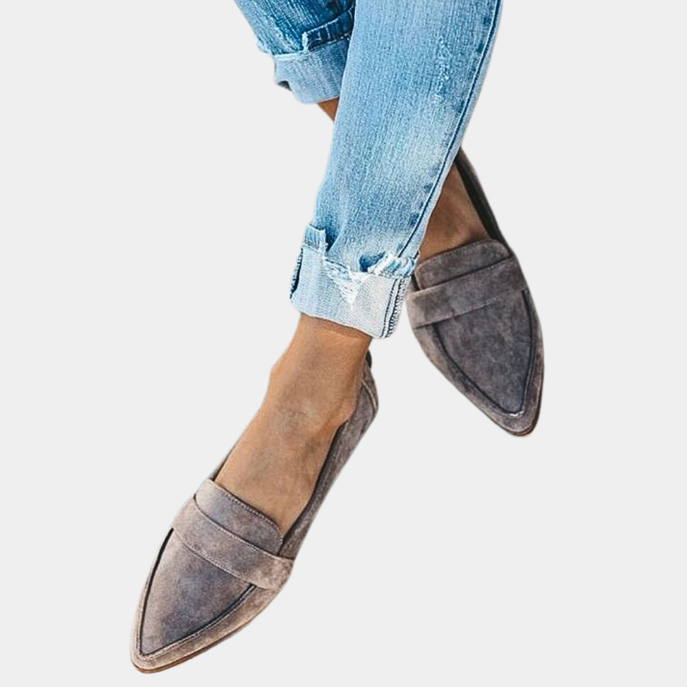 Johanne - Sorte Spissede semsket skinn Loafers