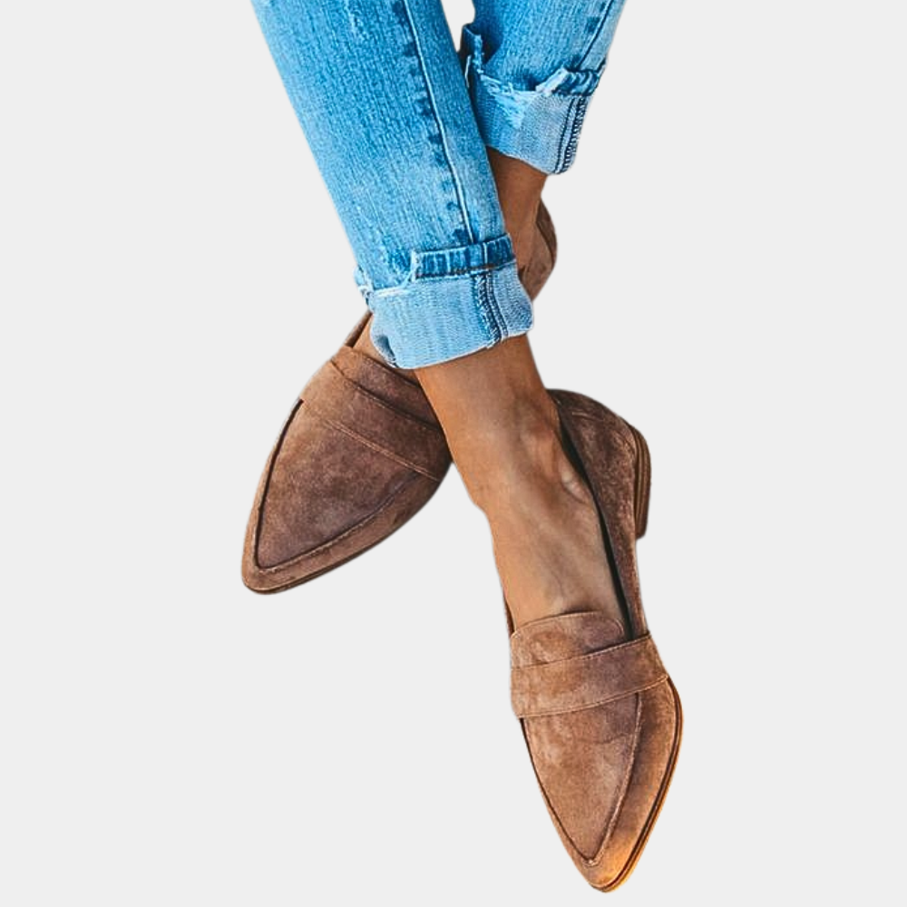 Johanne - Sorte Spissede semsket skinn Loafers