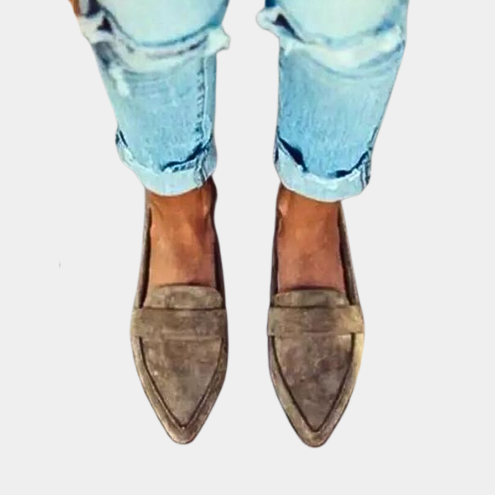 Johanne - Sorte Spissede semsket skinn Loafers