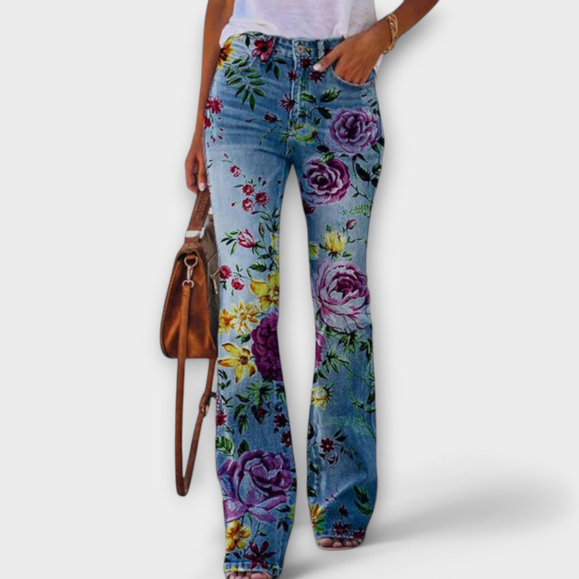 Målfrid - Jeans med blomstermønster