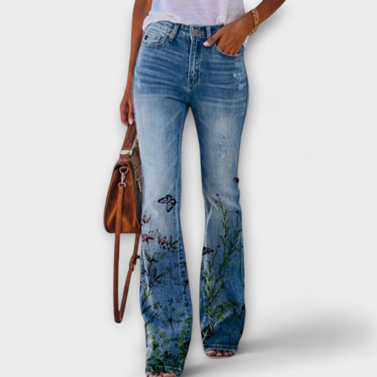 Målfrid - Jeans med blomstermønster