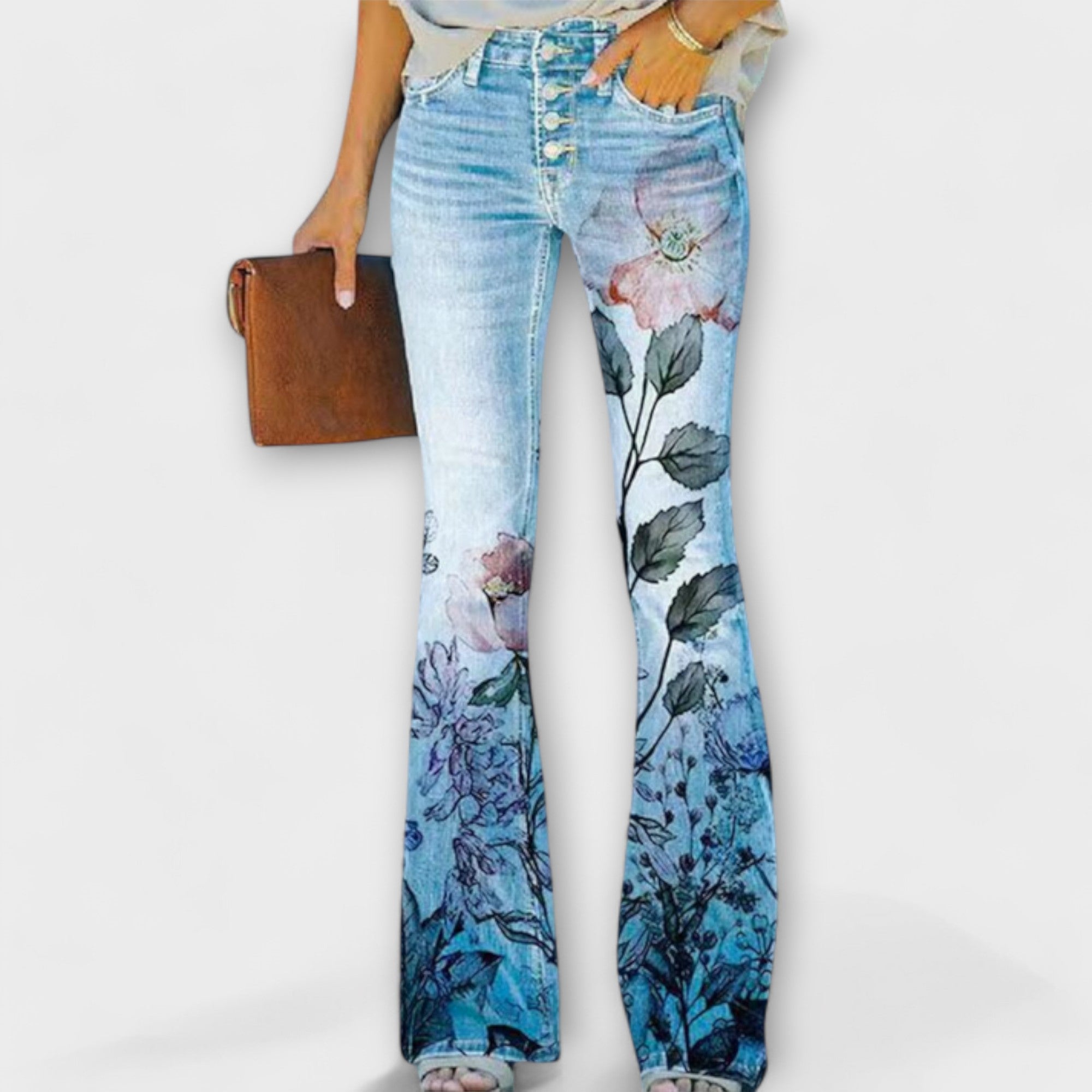 Målfrid - Jeans med blomstermønster