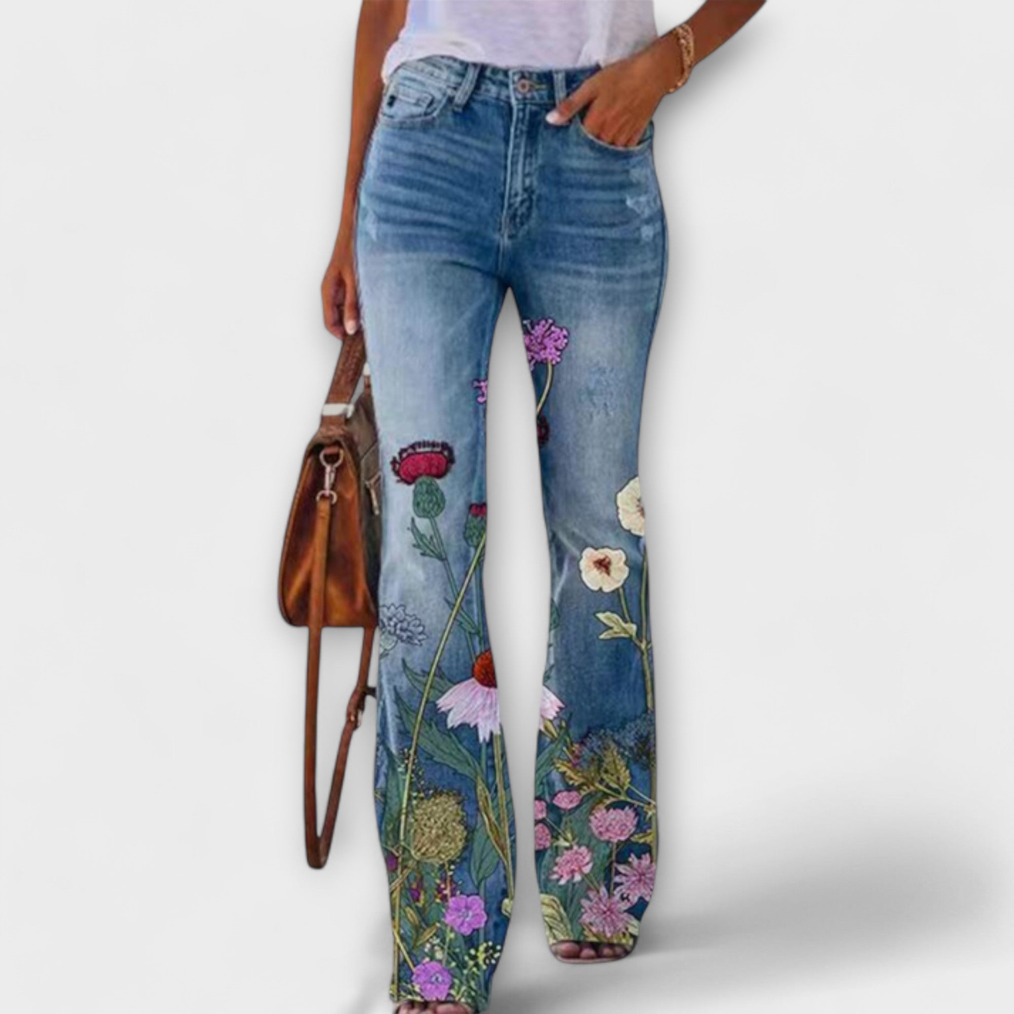 Målfrid - Jeans med blomstermønster