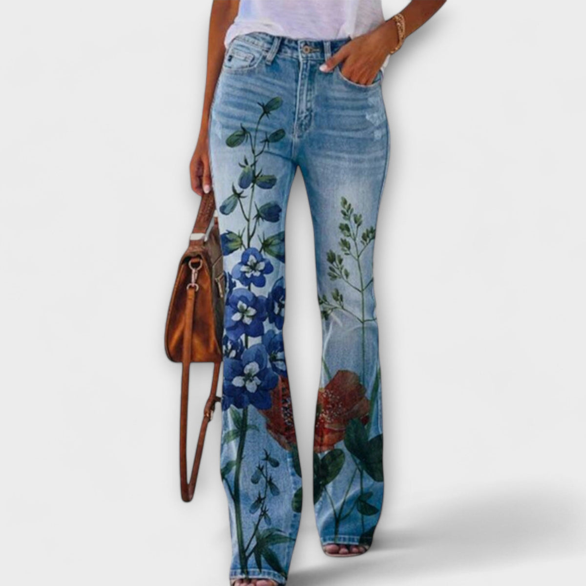 Målfrid - Jeans med blomstermønster