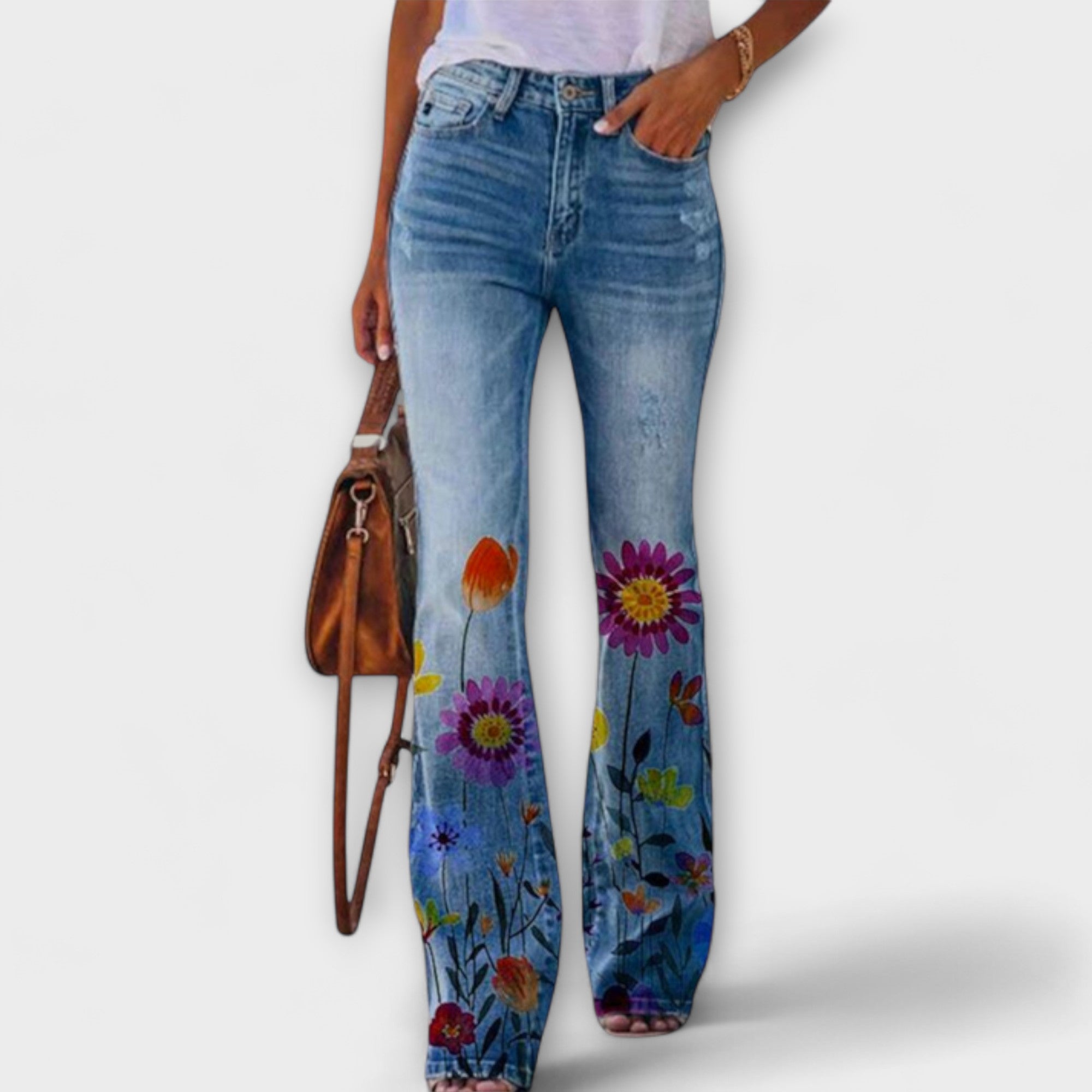 Målfrid - Jeans med blomstermønster