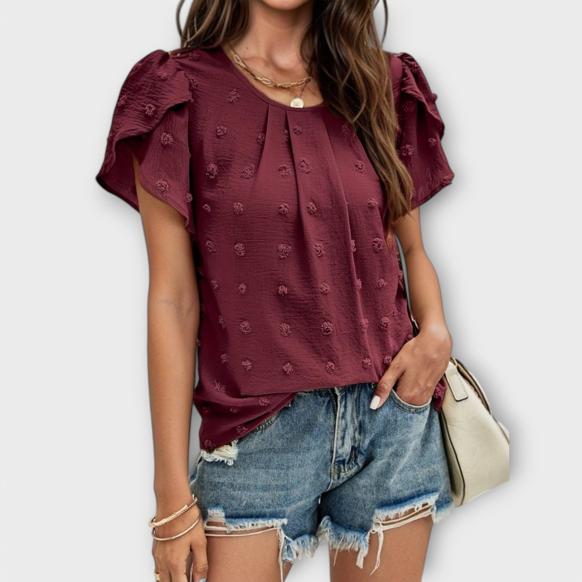 Guro - Bordeauxprikket Bluse