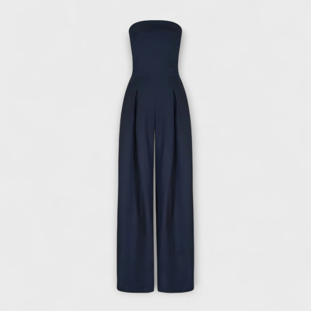 Sara - Elegant mørkeblå stroppeløs buksedress