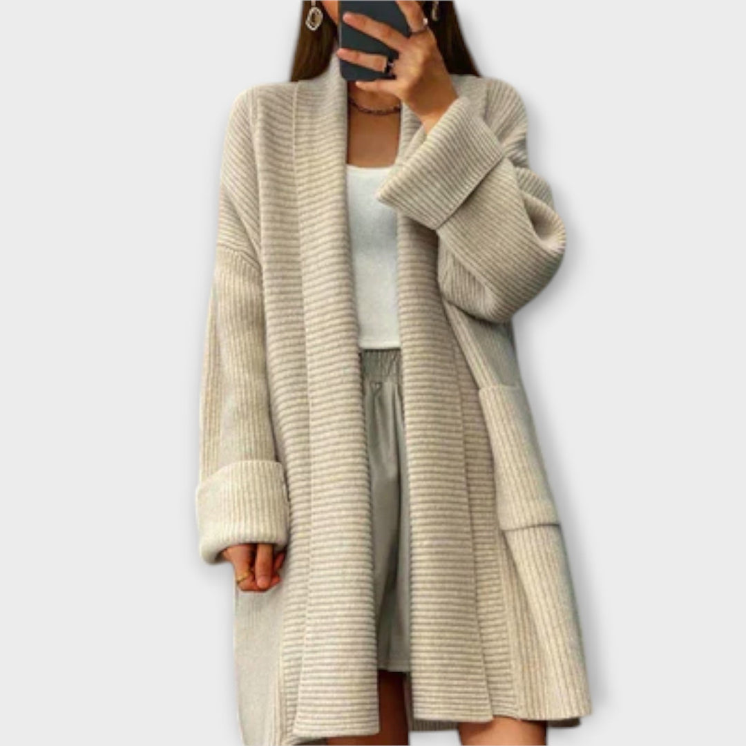 Kaia - Beige lang cardigan