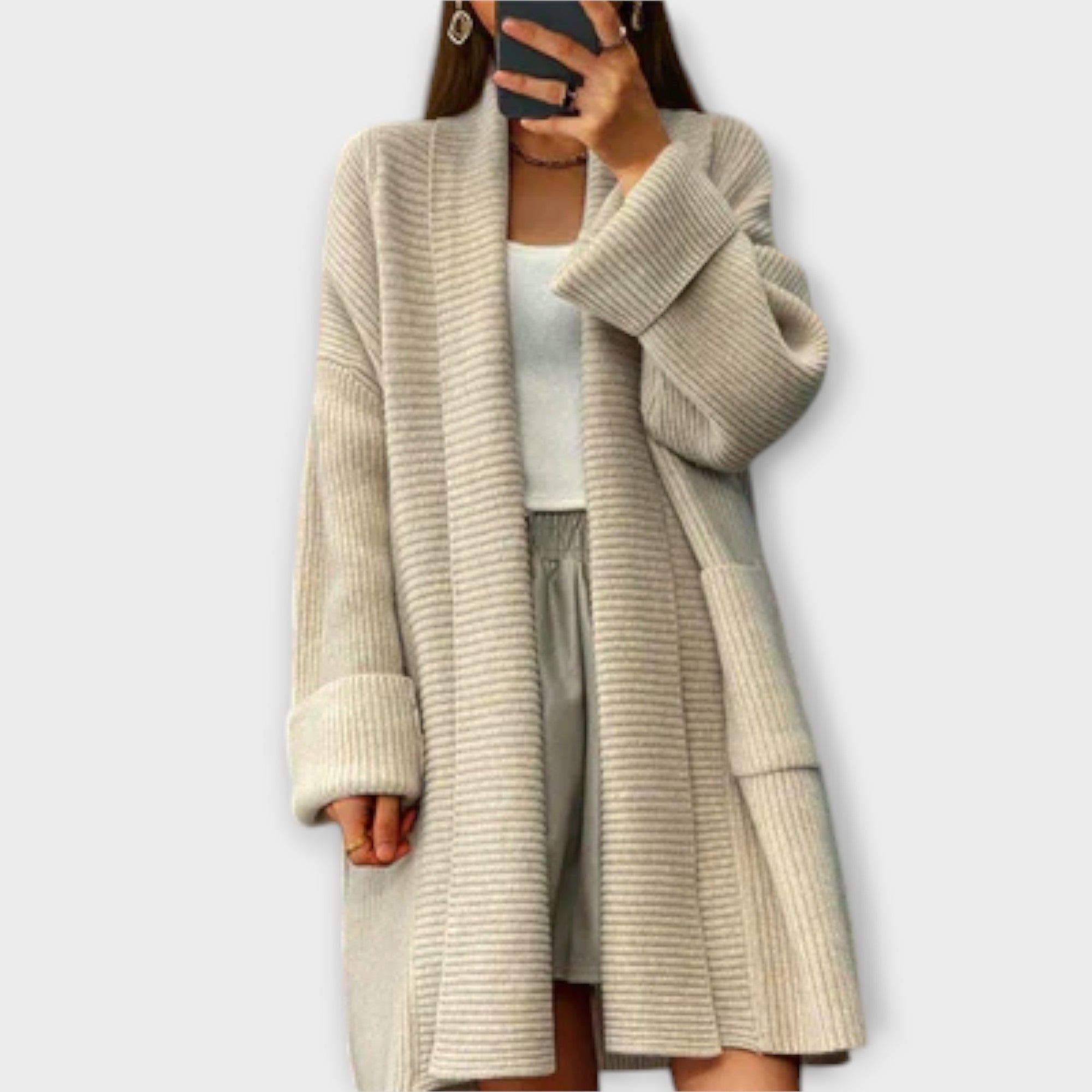 Kaia - Beige lang cardigan