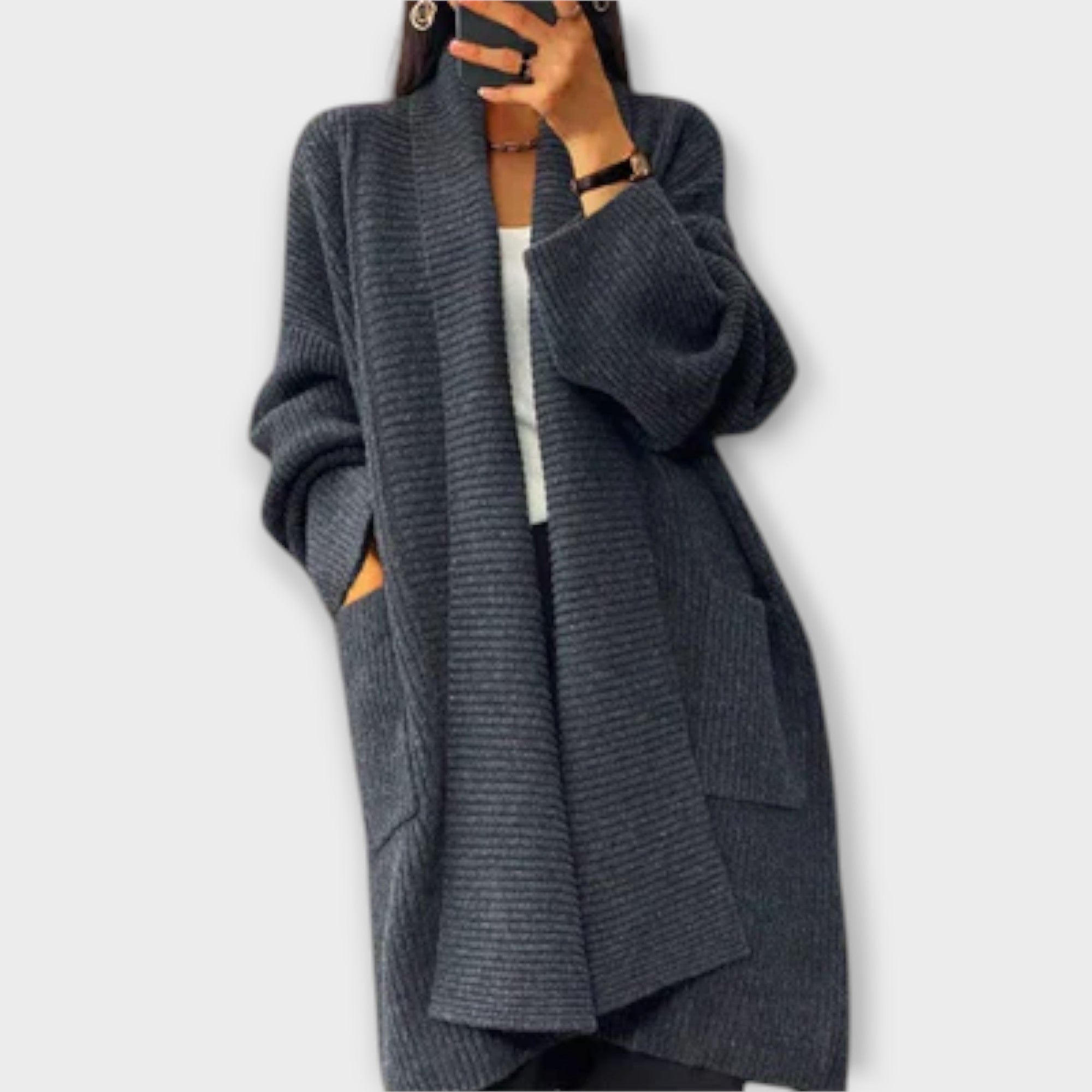 Kaia - Beige lang cardigan