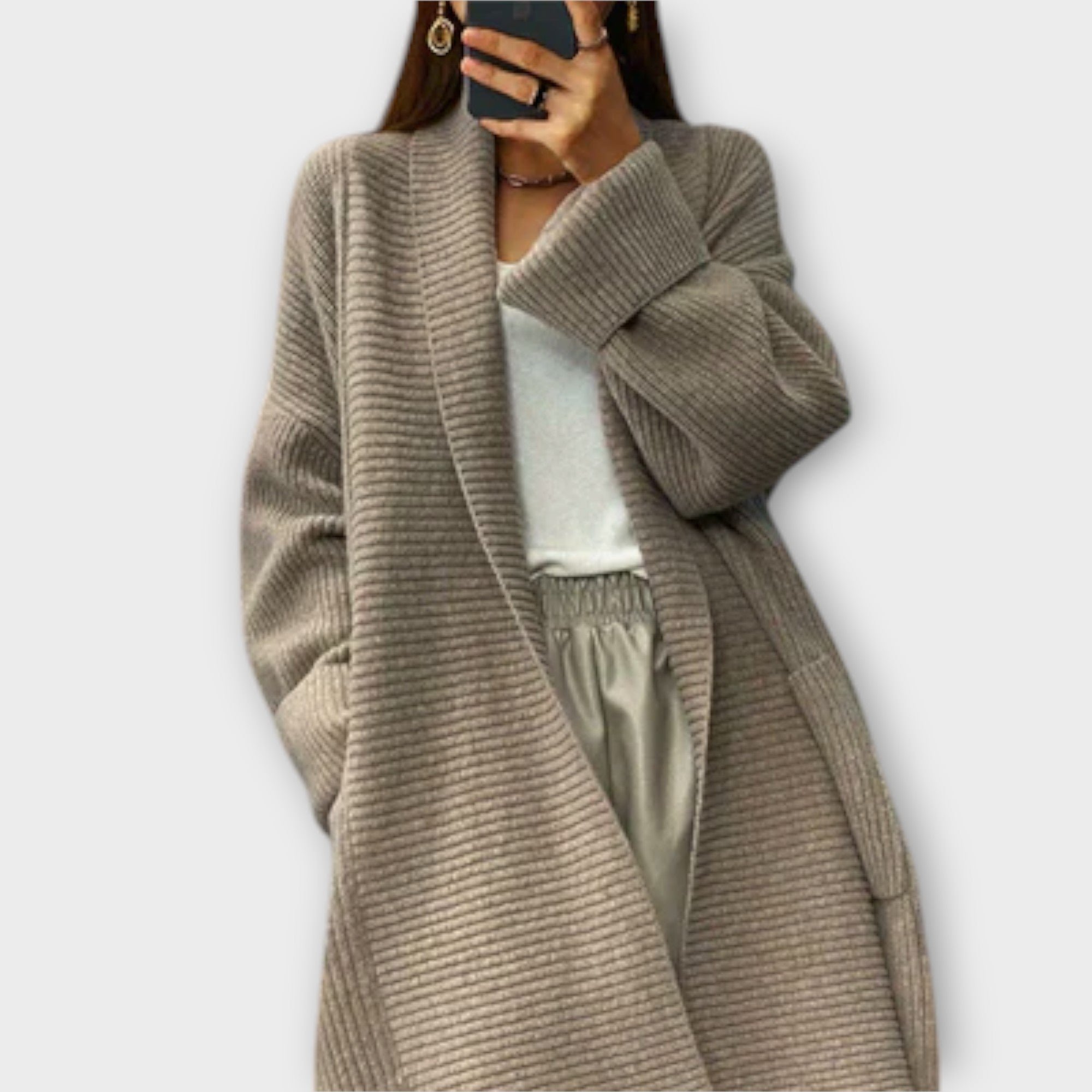 Kaia - Beige lang cardigan