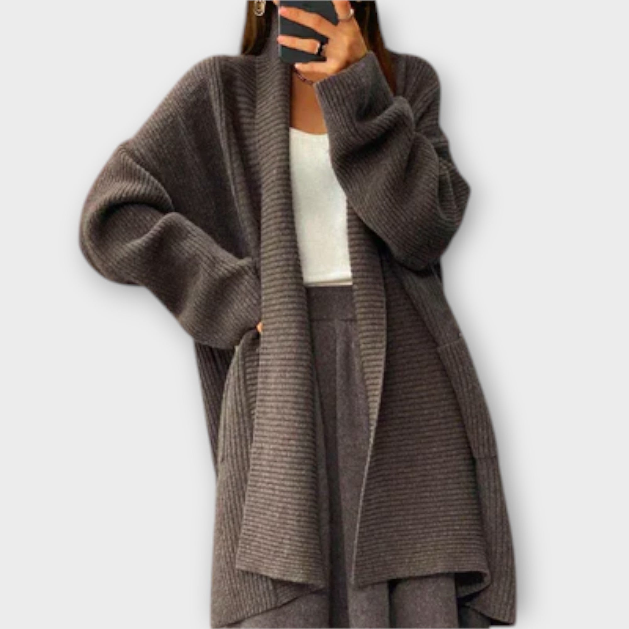 Kaia - Beige lang cardigan