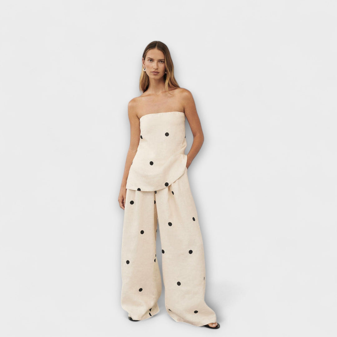 Marianne - Beige prikket buksedress
