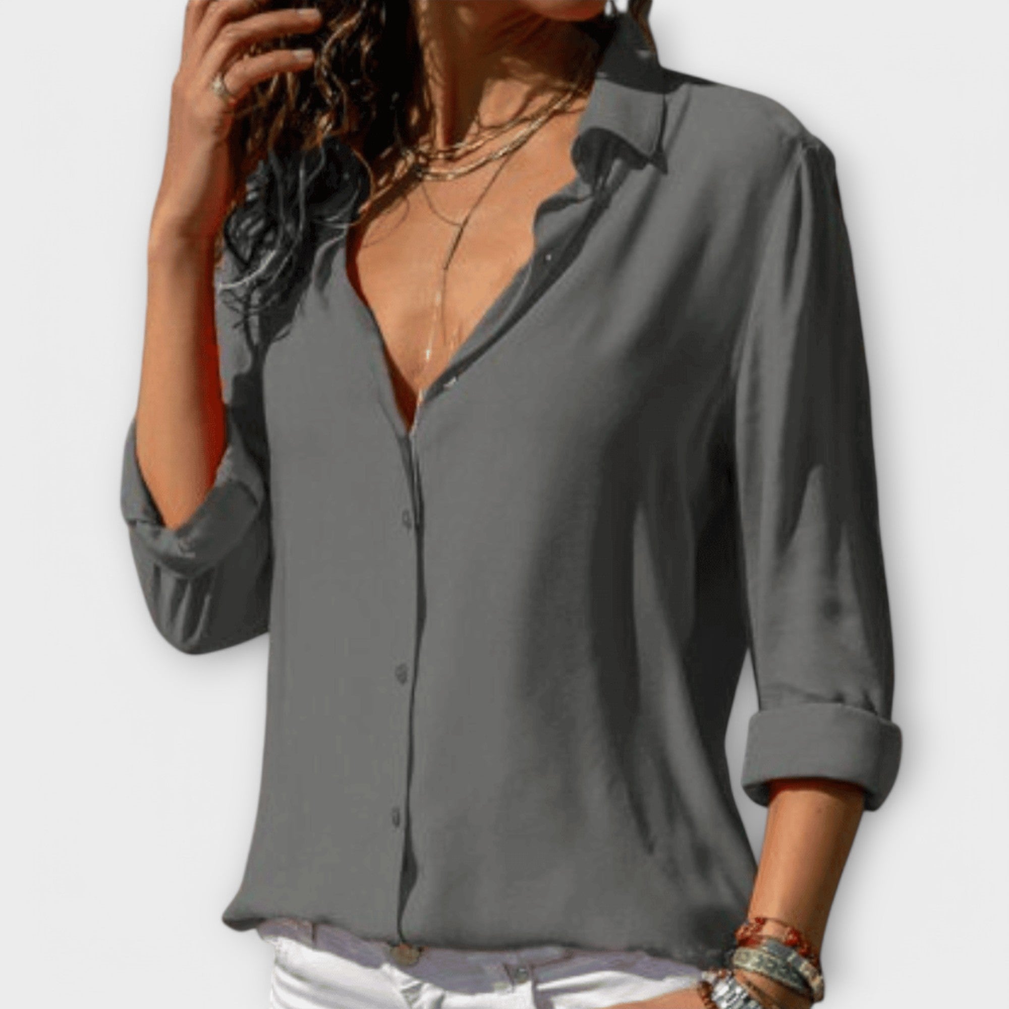 Sigrid - Hvit elegant satengbluse