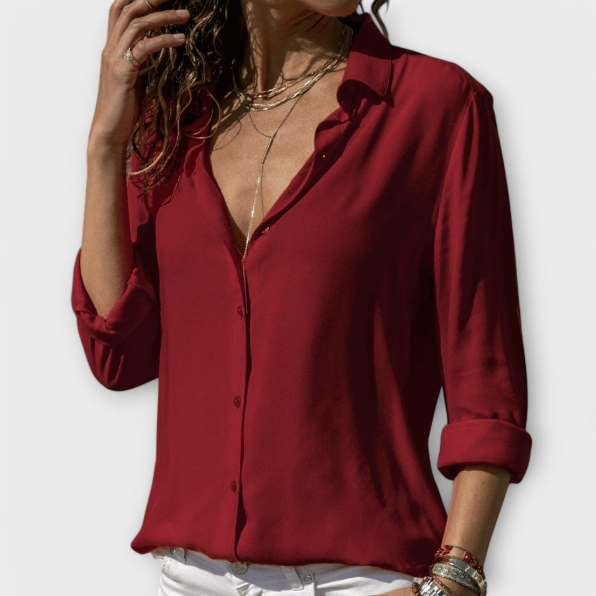 Sigrid - Hvit elegant satengbluse