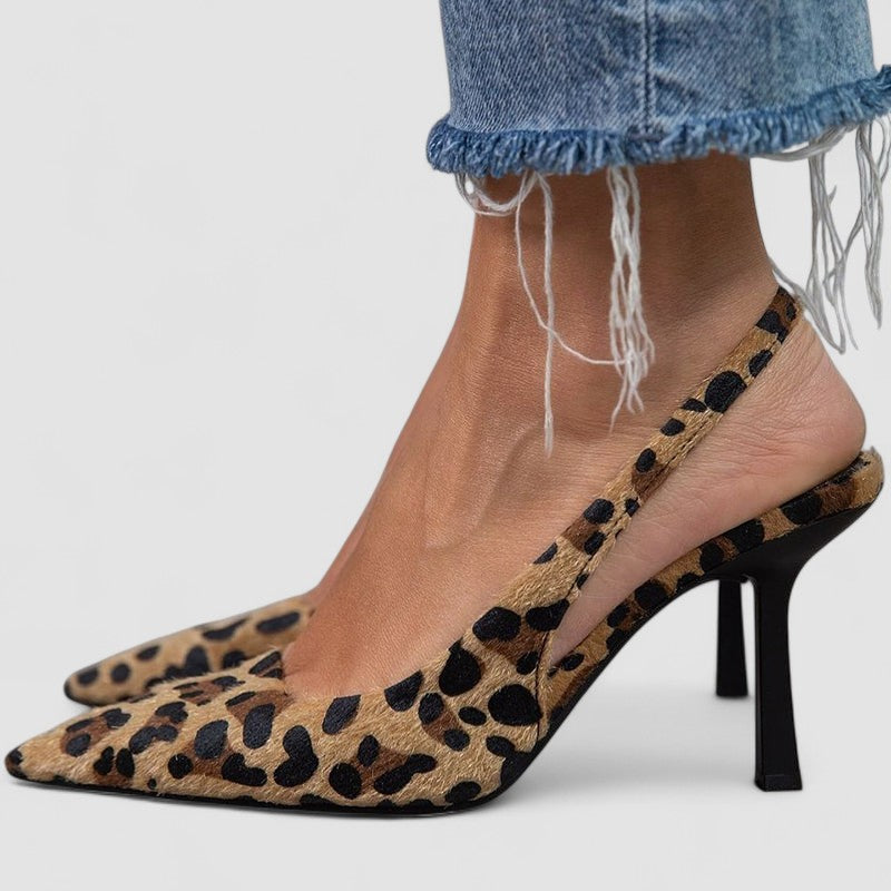 Ingrid - Kaki-pumps med leopardmønster og spiss tåparti