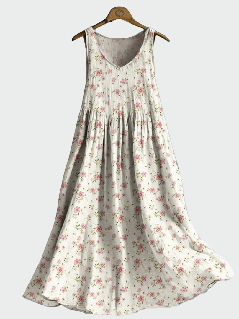 Astrid - Hvit stroppkjole med delikate blomster