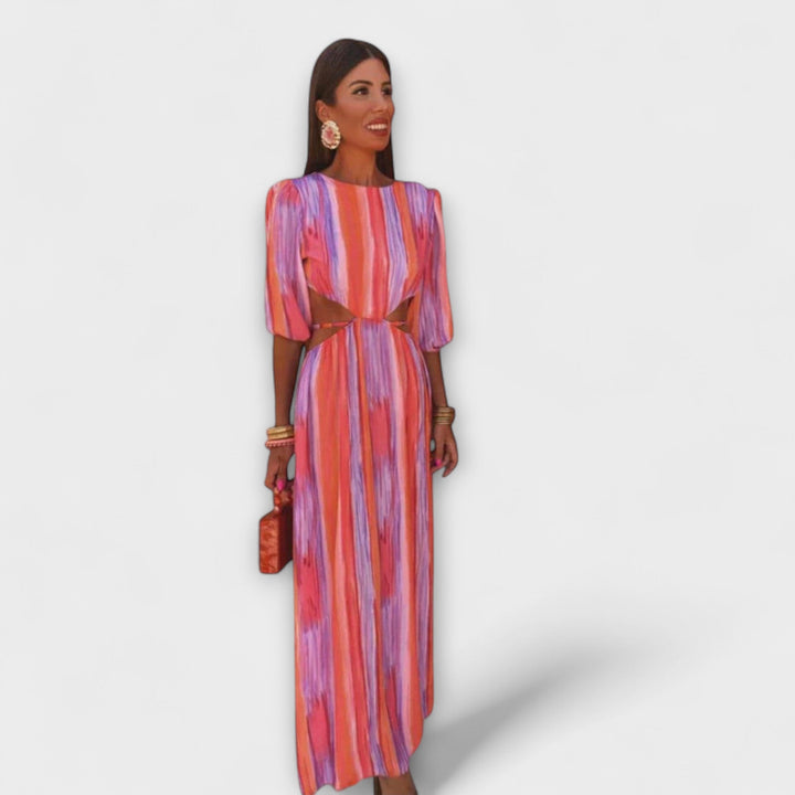 Idunn - Bunter gestreiftes Kleid mit Cut-Out