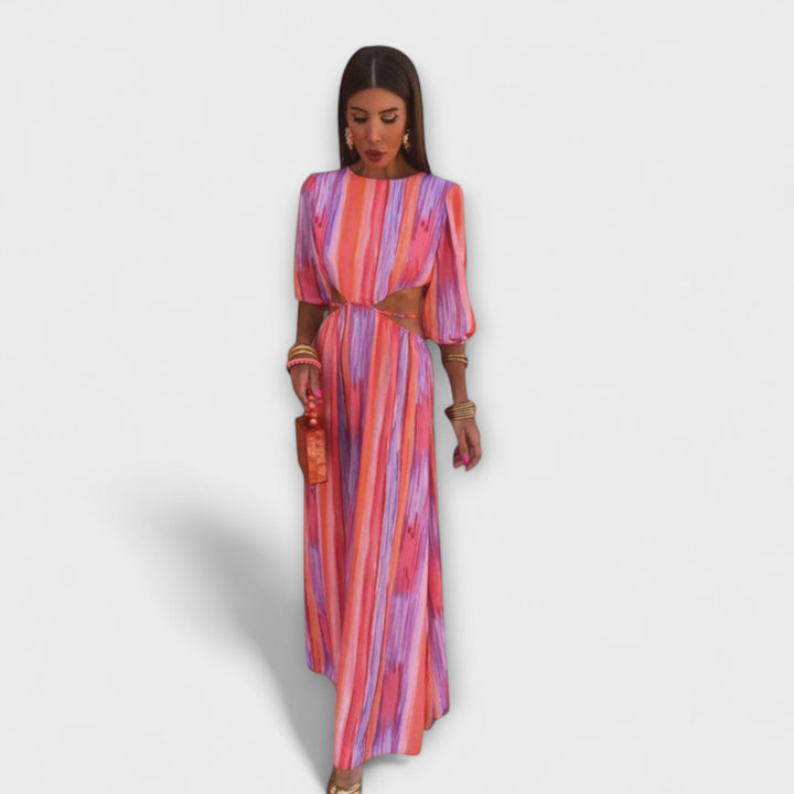 Idunn - Bunter gestreiftes Kleid mit Cut-Out