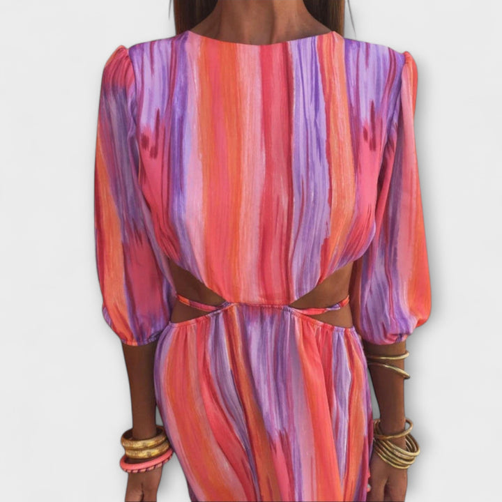Idunn - Bunter gestreiftes Kleid mit Cut-Out