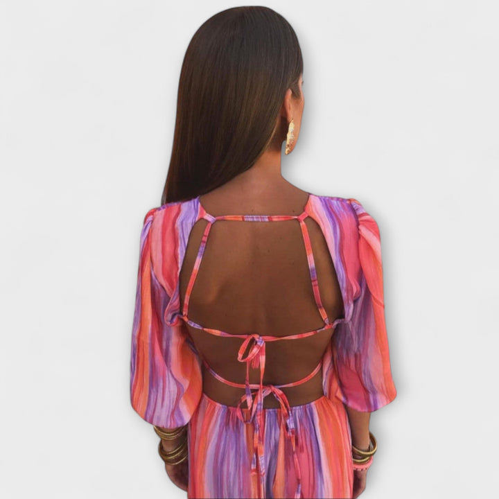 Idunn - Bunter gestreiftes Kleid mit Cut-Out