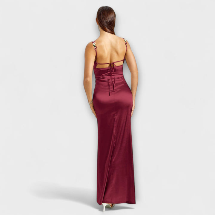 Jenny - Cream-coloured satin dress with lacing at the back