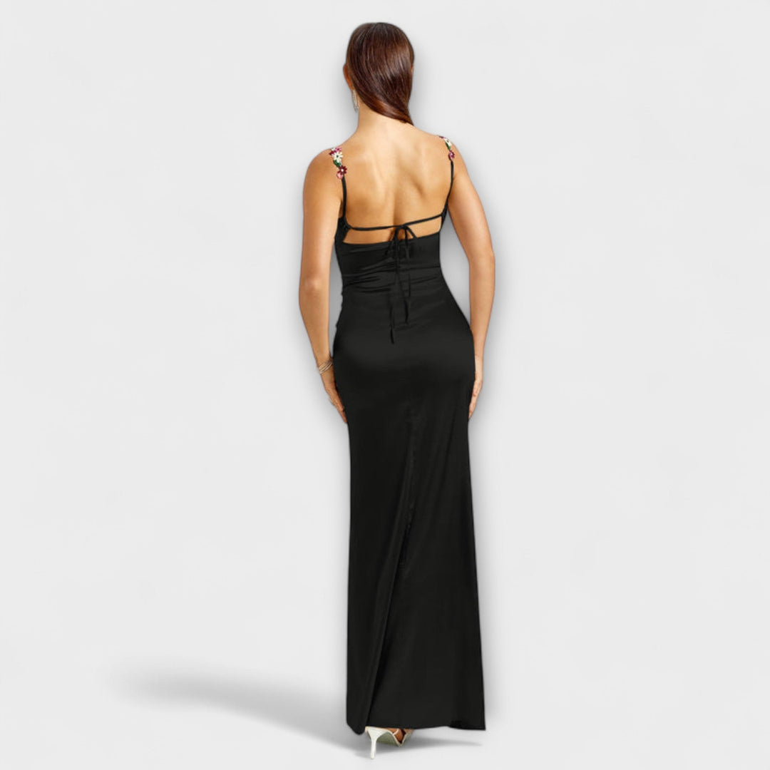 Jenny - Cream-coloured satin dress with lacing at the back