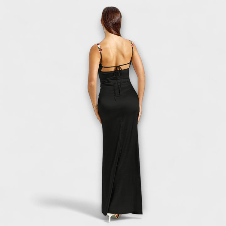 Jenny - Cream-coloured satin dress with lacing at the back