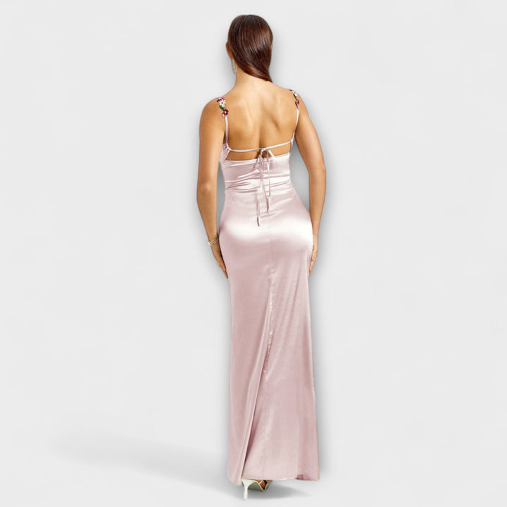 Jenny - Cream-coloured satin dress with lacing at the back