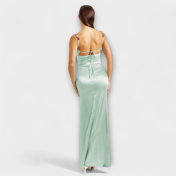 Jenny - Cream-coloured satin dress with lacing at the back