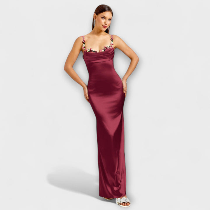 Jenny - Cream-coloured satin dress with lacing at the back