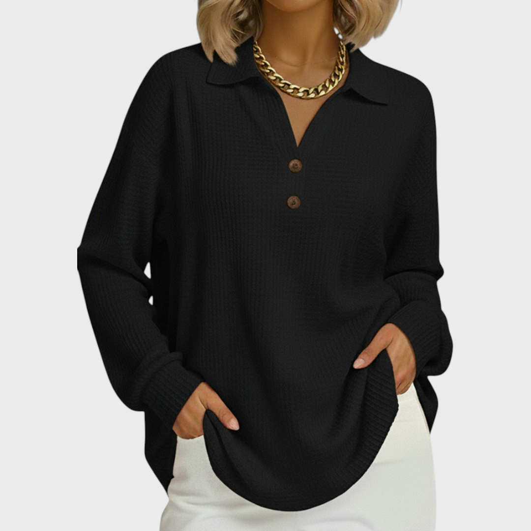Berit - Oransje genser med polo-krage
