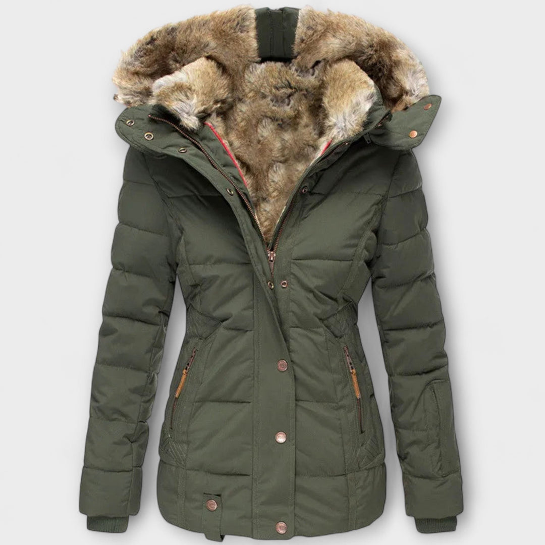 Aud - Svart elegant damejakke med pelshette